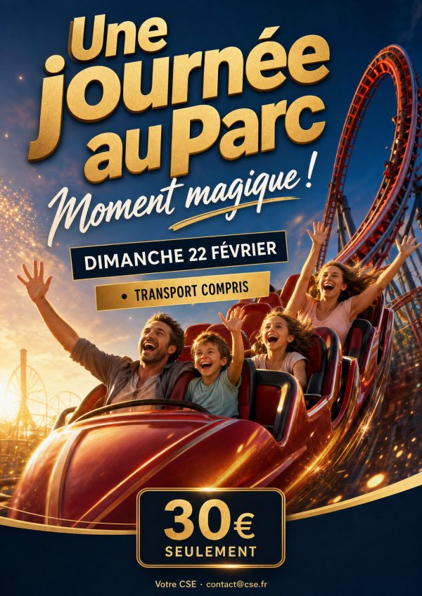 Exemple d'affiche créée par oddy : « Une journée au parc », dimanche 22 février, transport compris, 30 € seulement